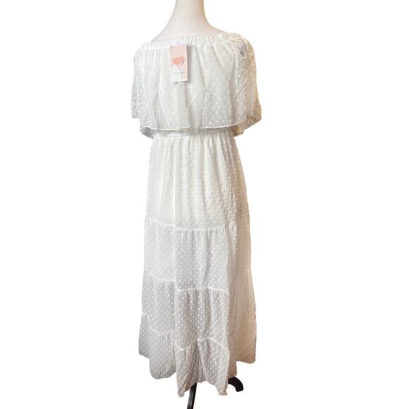 KIRUNDO  NWT Summer Off Shoulder Maxi Dresses Swiss Dot Short Sleeve medium - Picture 9 of 10